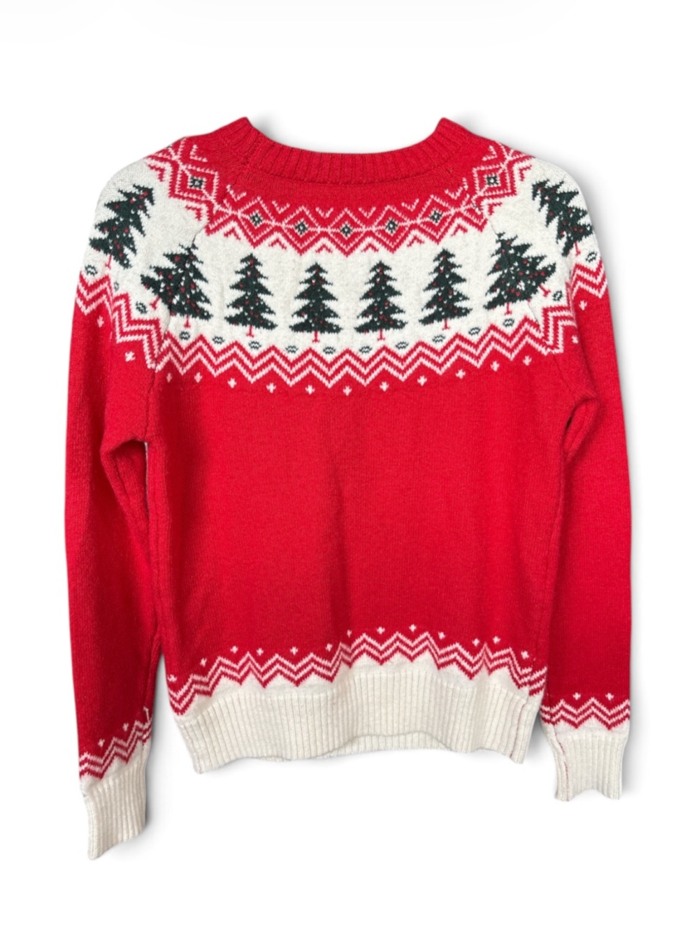 Red Fair Isle Christmas Sweater with Pine Tree Motif